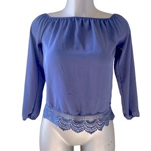 Boho Blouse Crochet Hem Lightweight Elastic Neckline Cold Shoulder Cottagecore